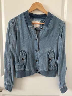 A by Anthropologie Chambray Bomber Jacket Retro 90s Y2K Size XS Pre-owned